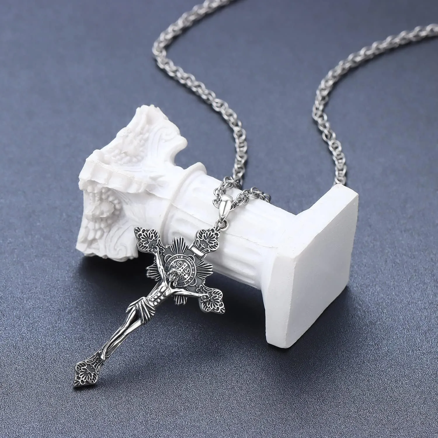 St Christopher/Benedict/Michael Pendant for Men, S925 Sterling Silver Cross Pendants Medals Protection Religious Amulet Jewelry For Men Women