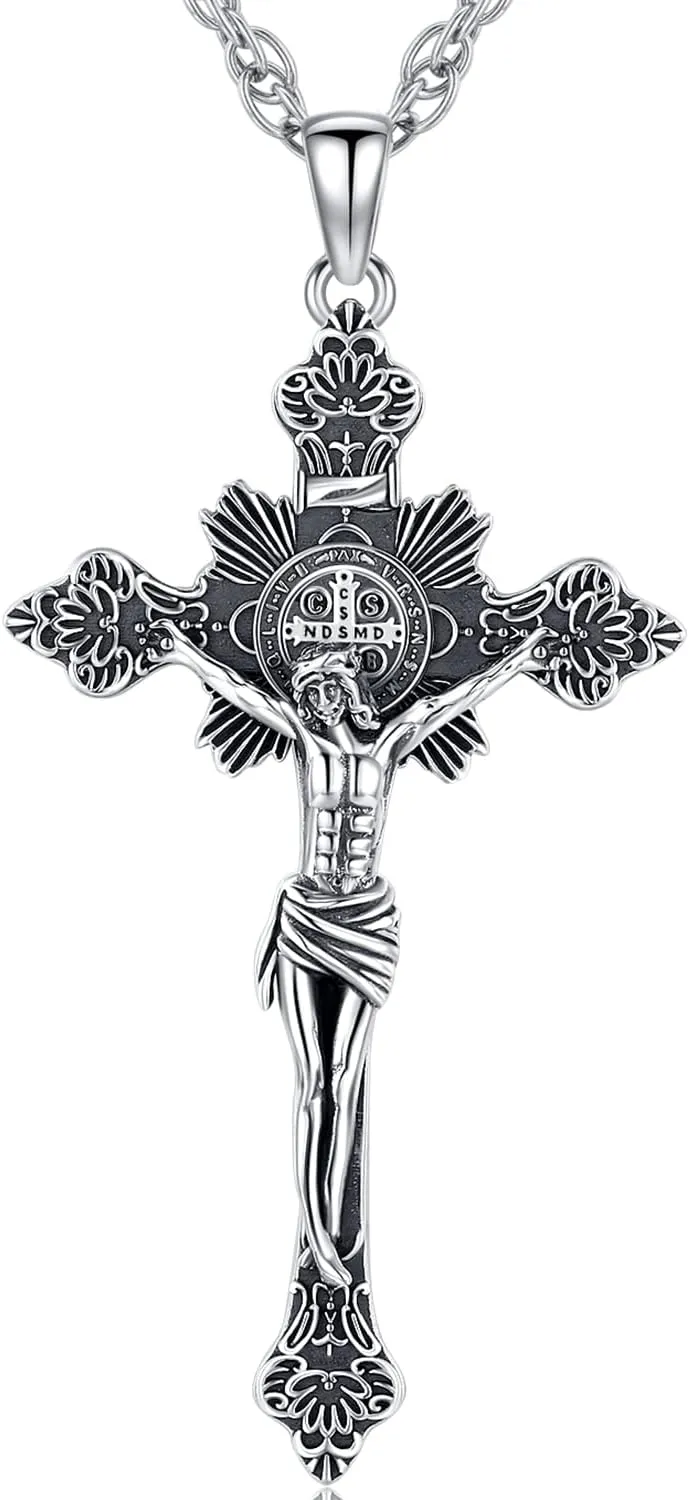 St Christopher/Benedict/Michael Pendant for Men, S925 Sterling Silver Cross Pendants Medals Protection Religious Amulet Jewelry For Men Women