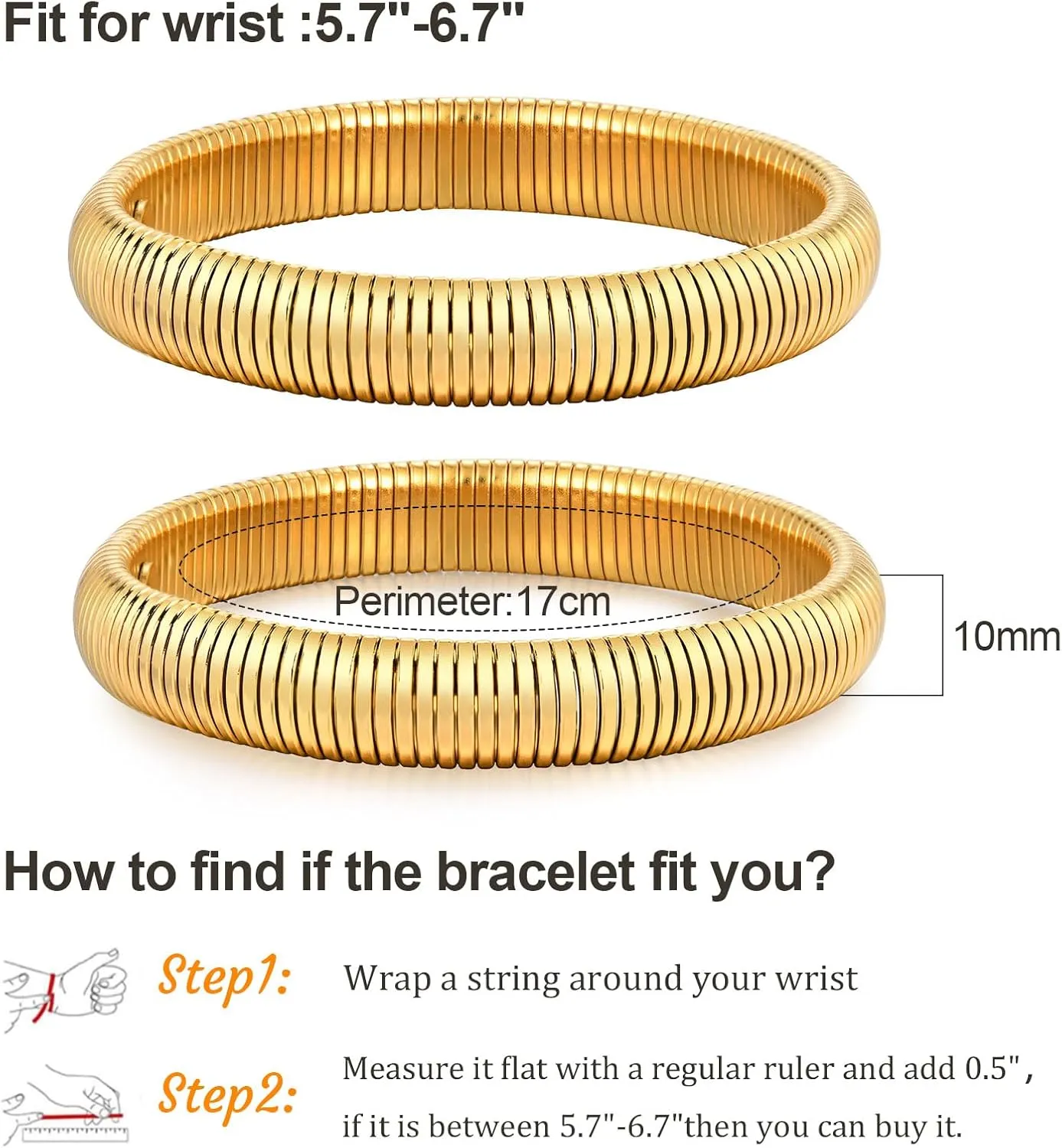 Stackable Gold Chunky Bracelets Set - 2pcs 18K Gold Plated Bracelet Non-tarnish,Stainless Steel Stretched Chain Friendship Bangles Trendy Jewelry,Wedding Party Christmas Birthday Gifts for Women