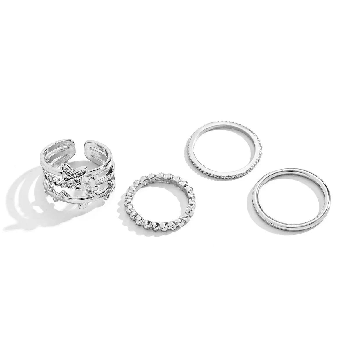 Stacked Moon and Star Ring Set with Small Butterfly and Full Diamond Geometric Cross Europe and United States Jewellery.