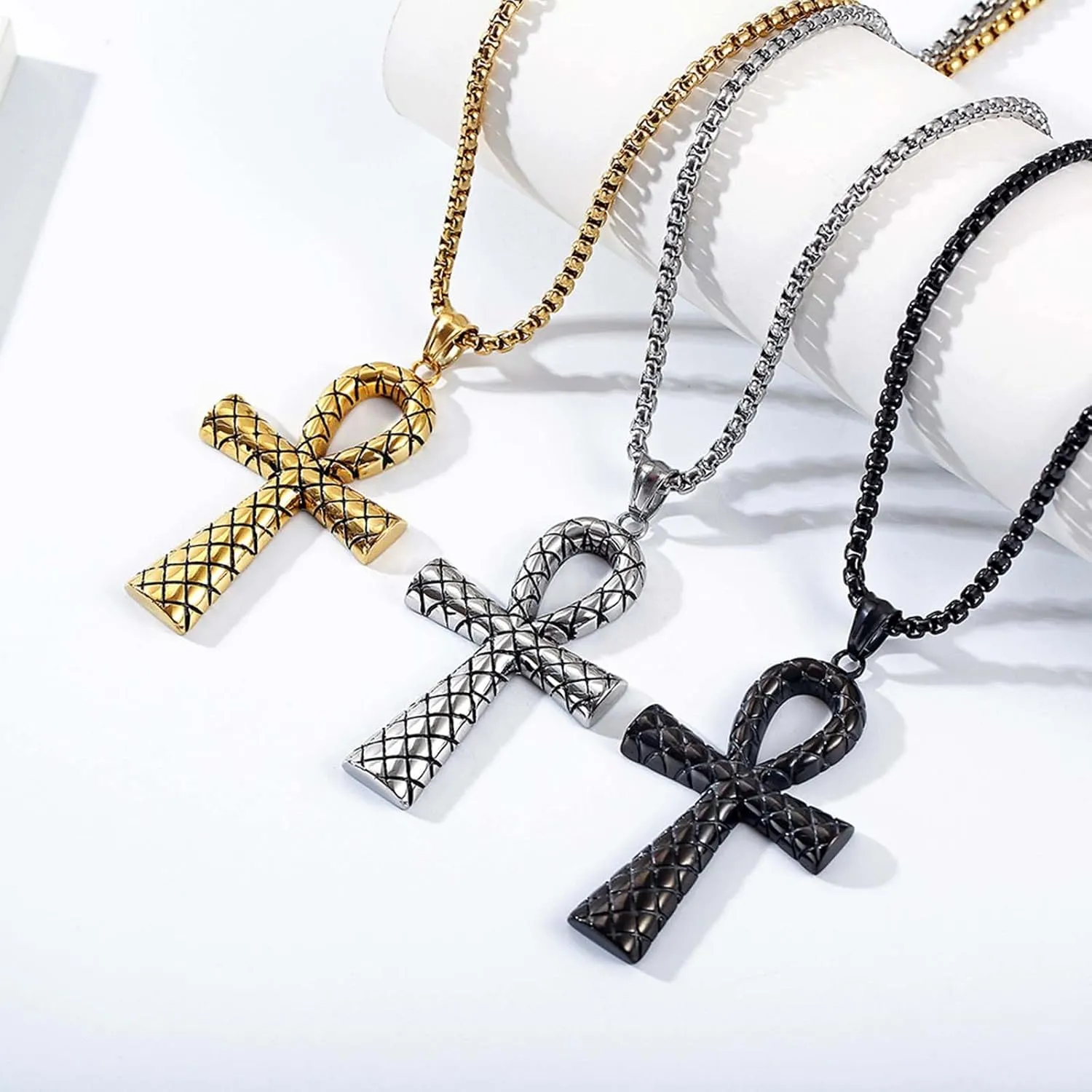 Stainless Steel Ankh Cross Necklace for Man and Women