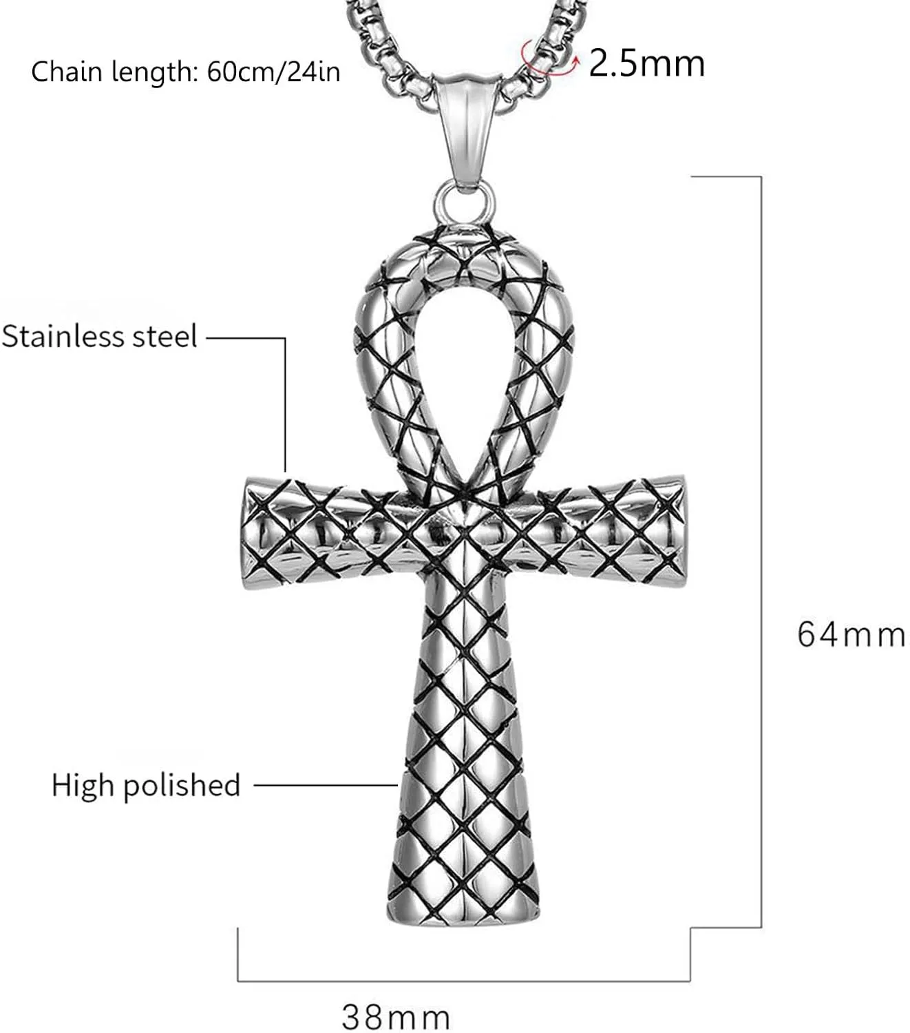 Stainless Steel Ankh Cross Necklace for Man and Women
