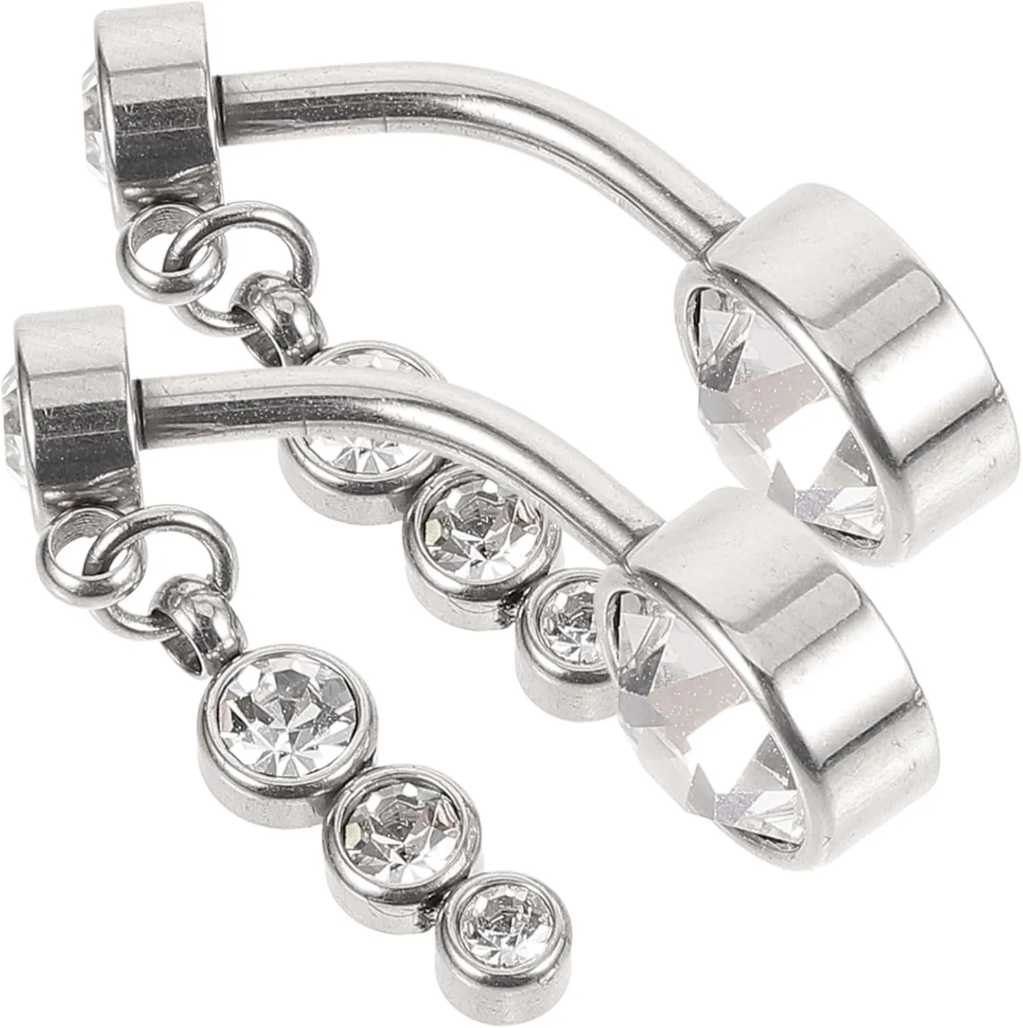 Stainless Steel Belly Ring 2pcs Women's Belly Button Navel Ring Rhinestones Fashionable Body Jewelry