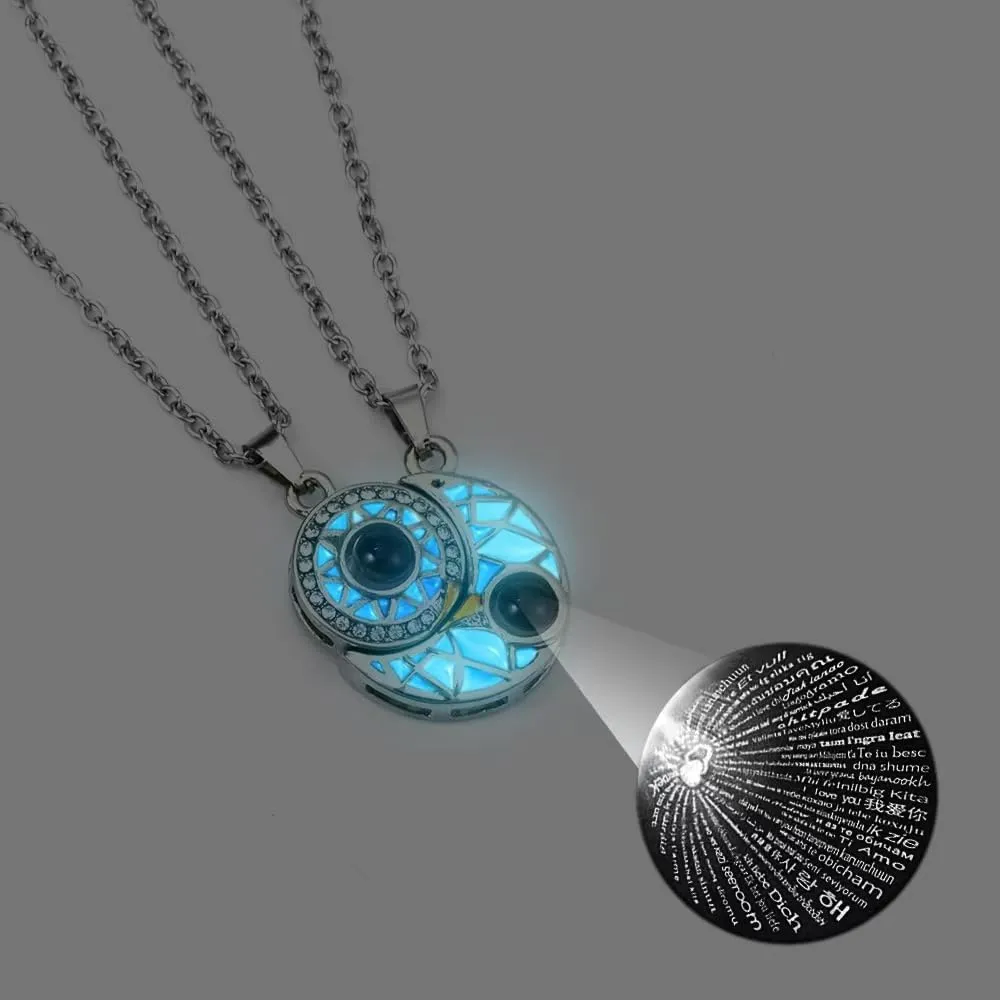 Stainless Steel BFF Friendship Puzzle Pendant Necklace Set, 4-Piece, with Luminous Function