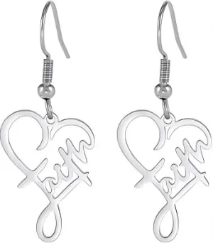Stainless Steel Faith Earrings Heart Shaped Word Letter Dangle Jewelry for Women Friend Positive Encouragement Memorial Gifts