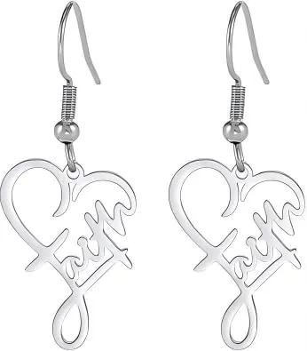 Stainless Steel Faith Earrings Heart Shaped Word Letter Dangle Jewelry for Women Friend Positive Encouragement Memorial Gifts