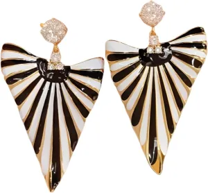 Stand - Out Niche Fashion,Triangular Large Stud Earrings in Black and White Zebra Print with Diamond Set,a Stunning Jewelry Gifts for Women