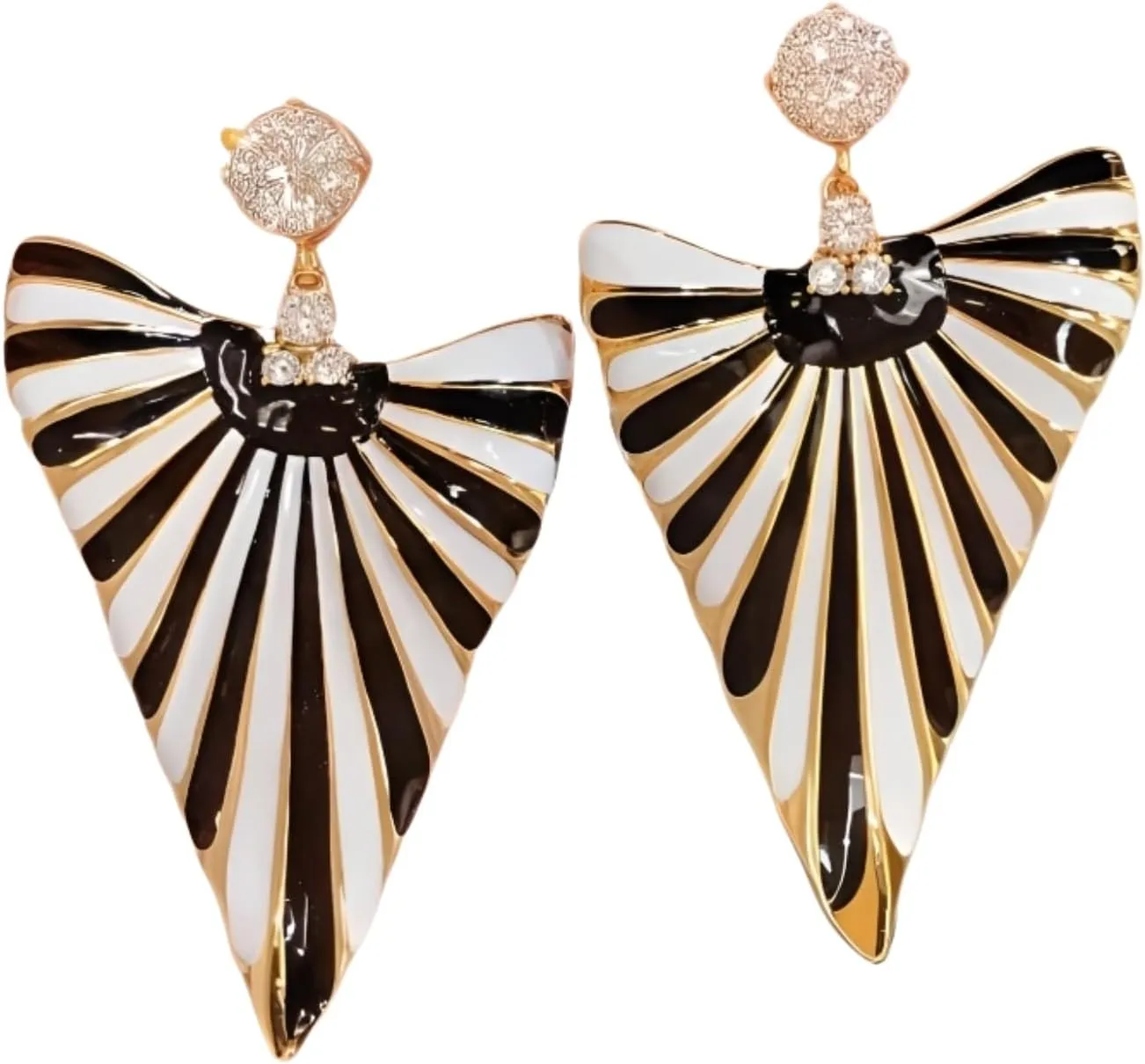 Stand - Out Niche Fashion,Triangular Large Stud Earrings in Black and White Zebra Print with Diamond Set,a Stunning Jewelry Gifts for Women