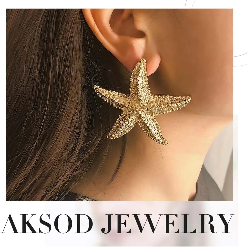 Starfish Earrings Large Gold Statement Big Star Earrings for Women Boho Fashion Beach Ear Jewelry Accessories
