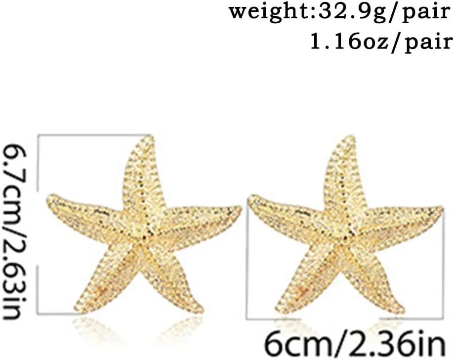 Starfish Earrings Large Gold Statement Big Star Earrings for Women Boho Fashion Beach Ear Jewelry Accessories