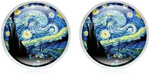 Starry Nights Stud Earrings for Women by Ginger Lyne | 1.6cm Round White Gold Plated Studs for Her | Inspired by Van Gogh's Iconic Painting