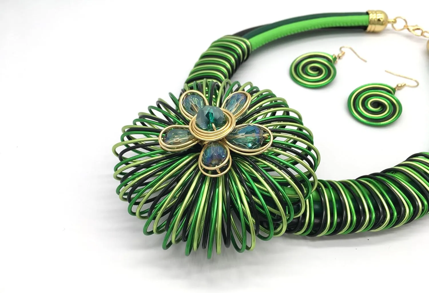 Statement African Necklace For Women African Jewelry Costume Earring Sets Tribal Fashion Colorful Big Rhinestone Crystal Pendent Collar Choker Bold Chunky Bib Handmade