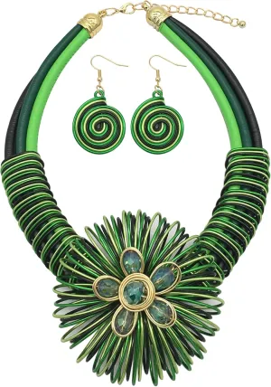 Statement African Necklace For Women African Jewelry Costume Earring Sets Tribal Fashion Colorful Big Rhinestone Crystal Pendent Collar Choker Bold Chunky Bib Handmade