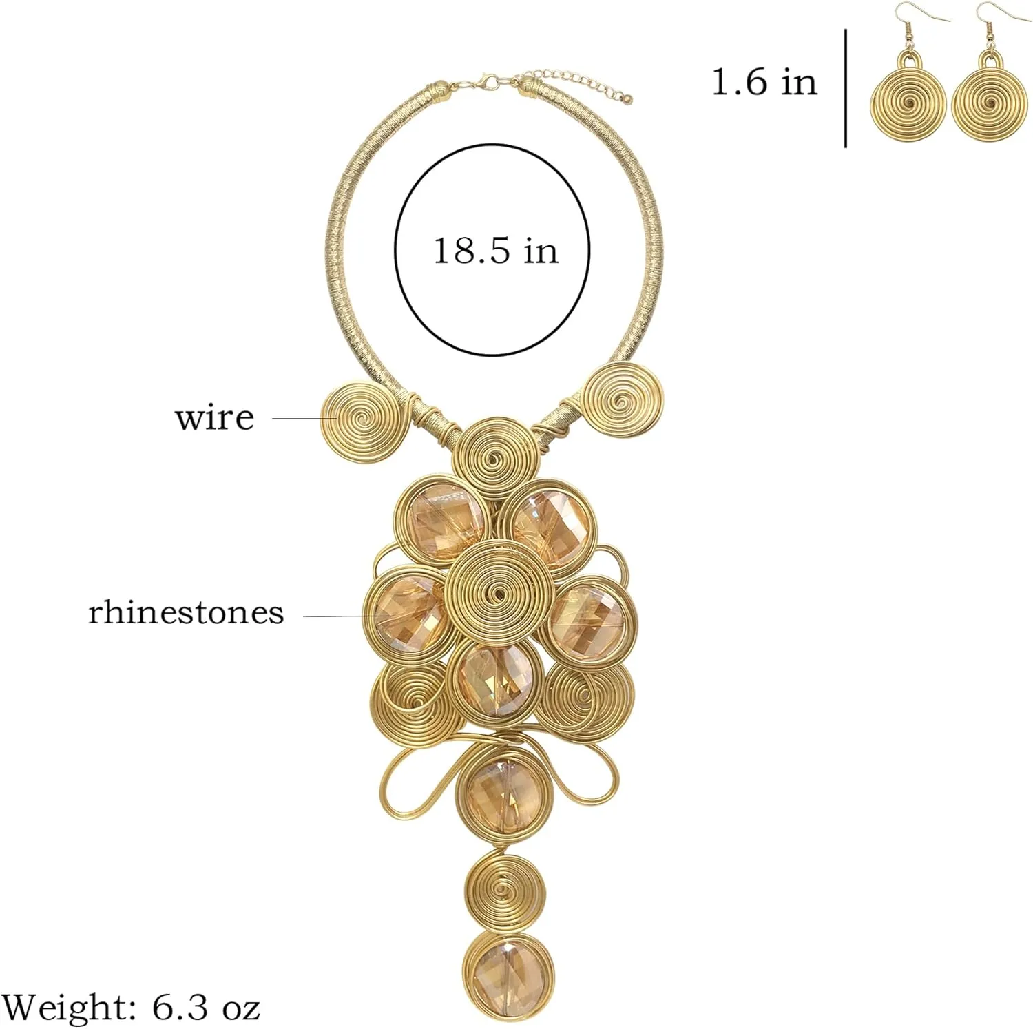 Statement African Necklace For Women African Jewelry Costume Earring Sets Tribal Fashion Colorful Big Rhinestone Crystal Pendent Collar Choker Bold Chunky Bib Handmade