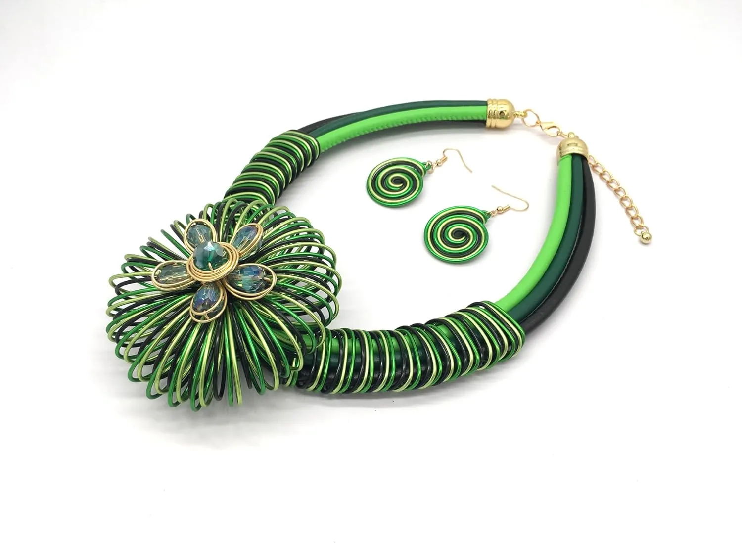 Statement African Necklace For Women African Jewelry Costume Earring Sets Tribal Fashion Colorful Big Rhinestone Crystal Pendent Collar Choker Bold Chunky Bib Handmade