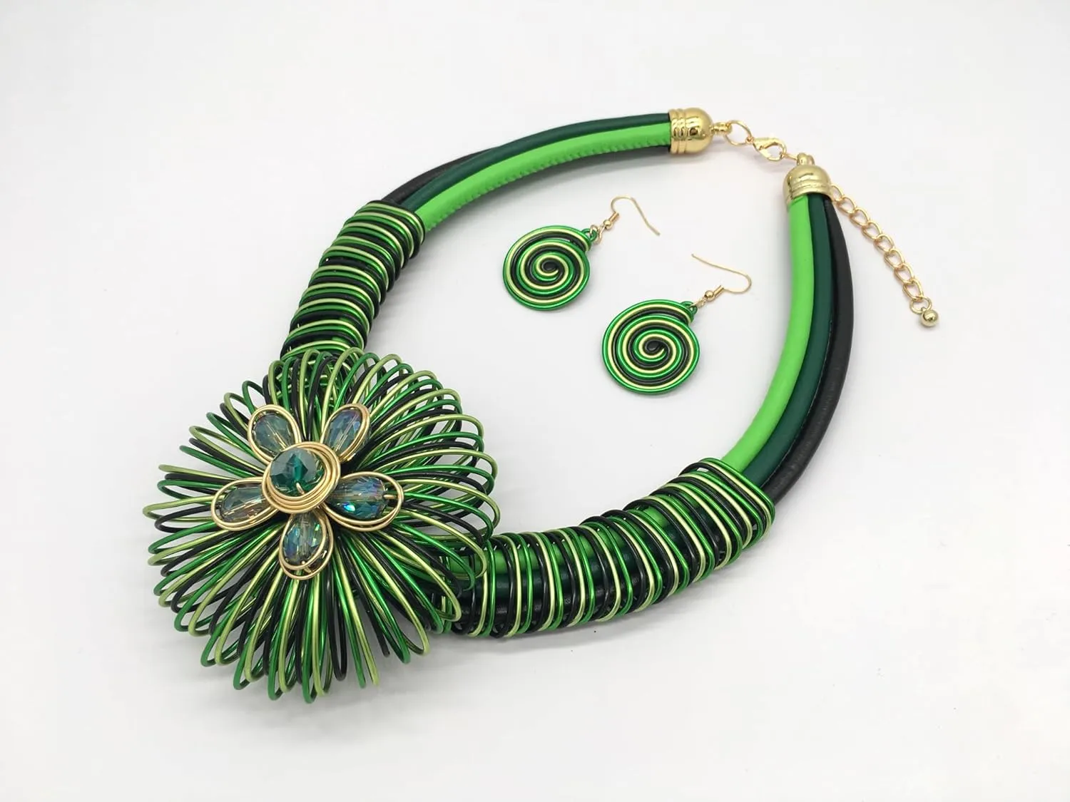 Statement African Necklace For Women African Jewelry Costume Earring Sets Tribal Fashion Colorful Big Rhinestone Crystal Pendent Collar Choker Bold Chunky Bib Handmade