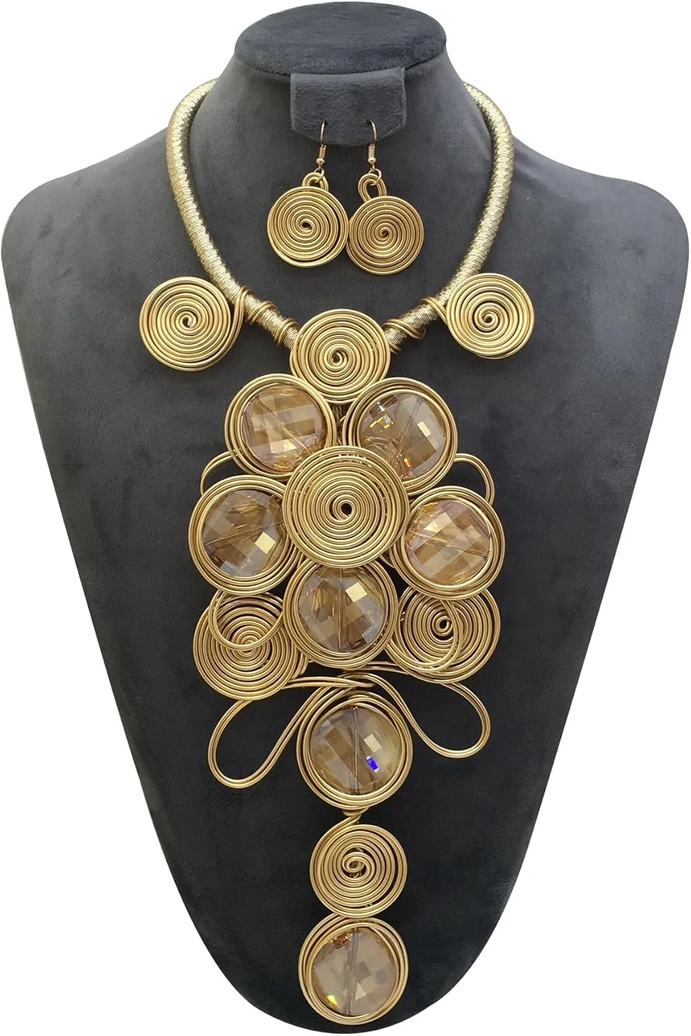 Statement African Necklace For Women African Jewelry Costume Earring Sets Tribal Fashion Colorful Big Rhinestone Crystal Pendent Collar Choker Bold Chunky Bib Handmade