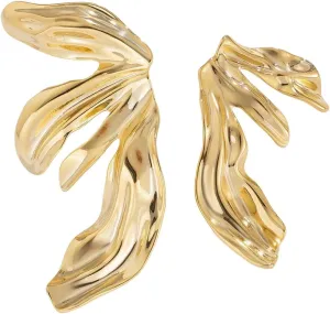 Statement Large Flower Fan Leaves Petals Stud Earrings for Women Unisex,Oversized Gold-plated Stylish Big Floral Boho Earrnigs Geometric Twist Leaf Plant Earings Trendy Fashion Jewelry (mixmatch gold)