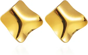 Statement Texture Square Irregular Ear Stud Earrings for Women,Minimalist Geometric Bold Designer Earrings,Modern Unique Stainless Steel Mirror Metallic Earrings Fashion Jewelry