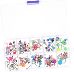 Steel Tongue Jewelry Set 110pcs Tongue Rings Piercing Sets Nose Studs Navel Rings Fashionable for Music Festivals Random Style