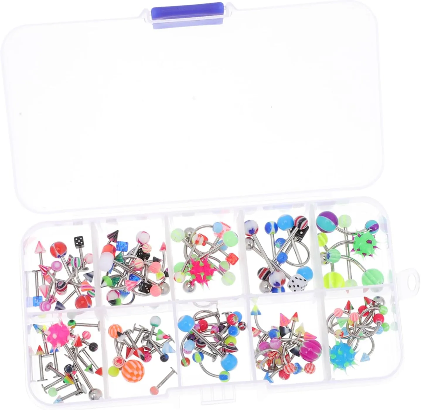 Steel Tongue Jewelry Set 110pcs Tongue Rings Piercing Sets Nose Studs Navel Rings Fashionable for Music Festivals Random Style