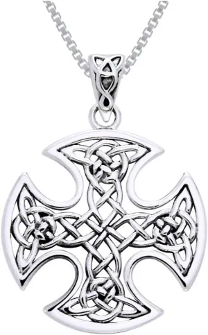 Sterling Silver Celtic Knot Cross Pendant Necklace 18"
