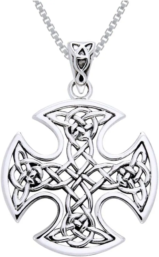 Sterling Silver Celtic Knot Cross Pendant Necklace 18"