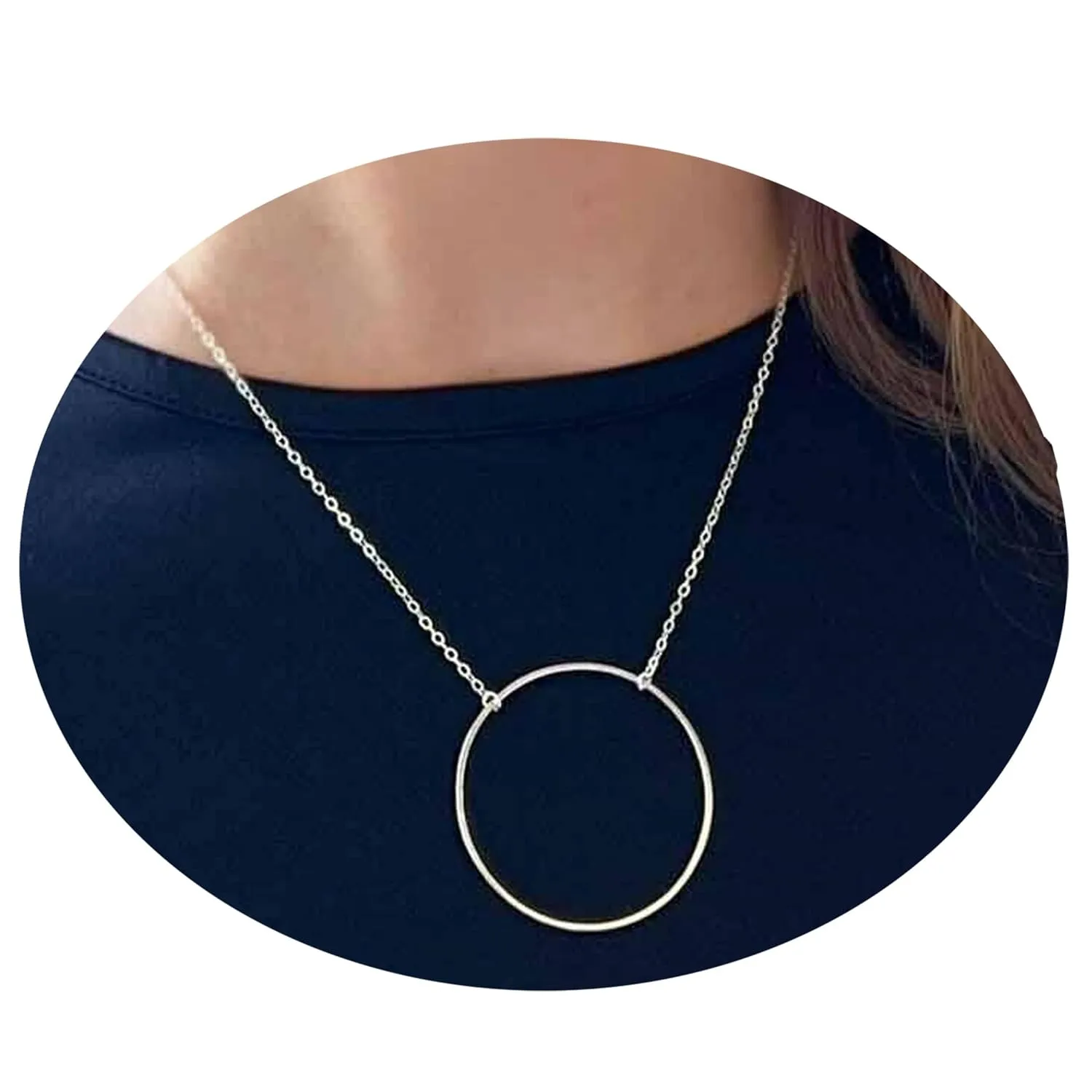 Sterling Silver Circle Necklaces for Women, O Ring, Eternity Karma Necklace, Layered Layering Large Pendant, Adjustable, Austin Down to Earth (Sterling Silver, 18-20 inches)