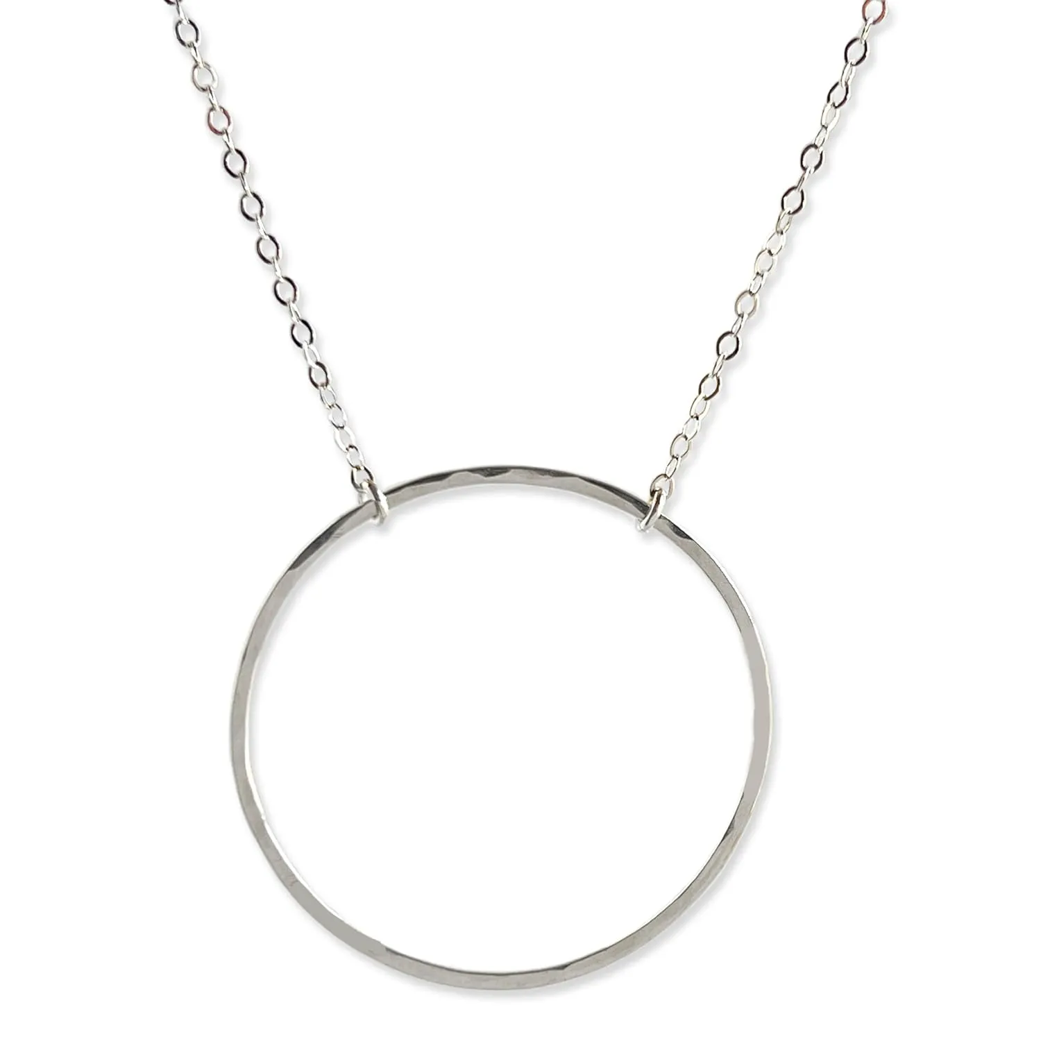 Sterling Silver Circle Necklaces for Women, O Ring, Eternity Karma Necklace, Layered Layering Large Pendant, Adjustable, Austin Down to Earth (Sterling Silver, 18-20 inches)