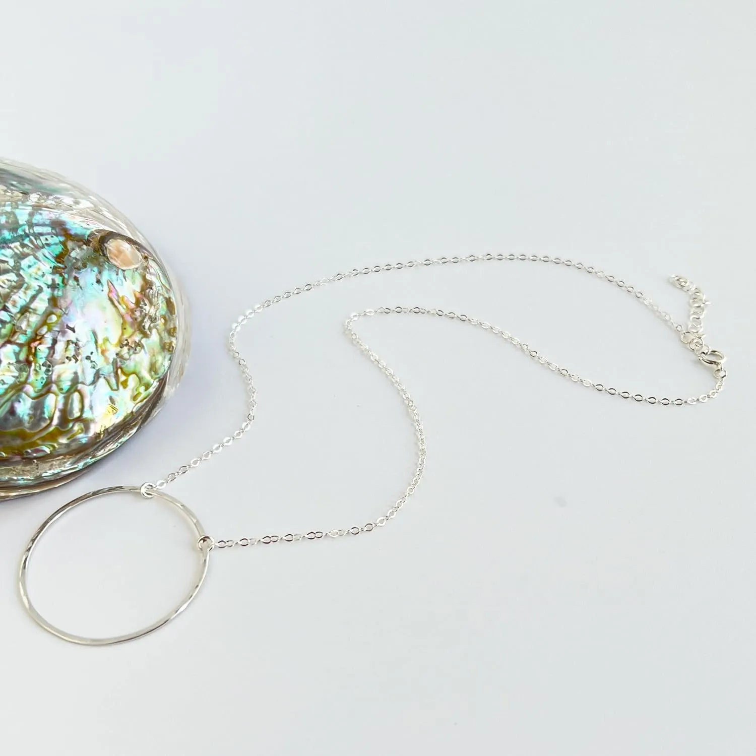 Sterling Silver Circle Necklaces for Women, O Ring, Eternity Karma Necklace, Layered Layering Large Pendant, Adjustable, Austin Down to Earth (Sterling Silver, 18-20 inches)