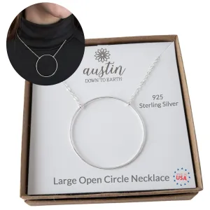 Sterling Silver Circle Necklaces for Women, O Ring, Eternity Karma Necklace, Layered Layering Large Pendant, Adjustable, Austin Down to Earth (Sterling Silver, 18-20 inches)