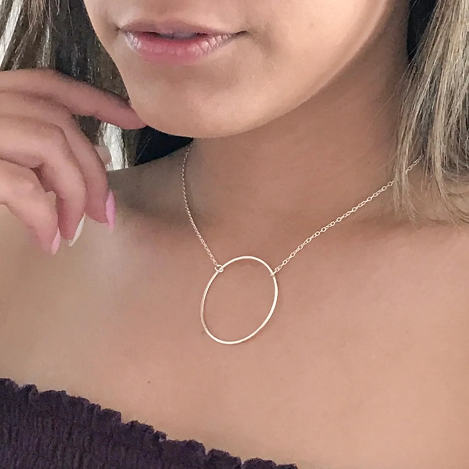 Sterling Silver Circle Necklaces for Women, O Ring, Eternity Karma Necklace, Layered Layering Large Pendant, Adjustable, Austin Down to Earth (Sterling Silver, 18-20 inches)