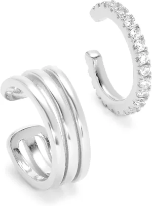 Sterling Silver CZ and Triple Cuff Earring Set - Gifts for Mom