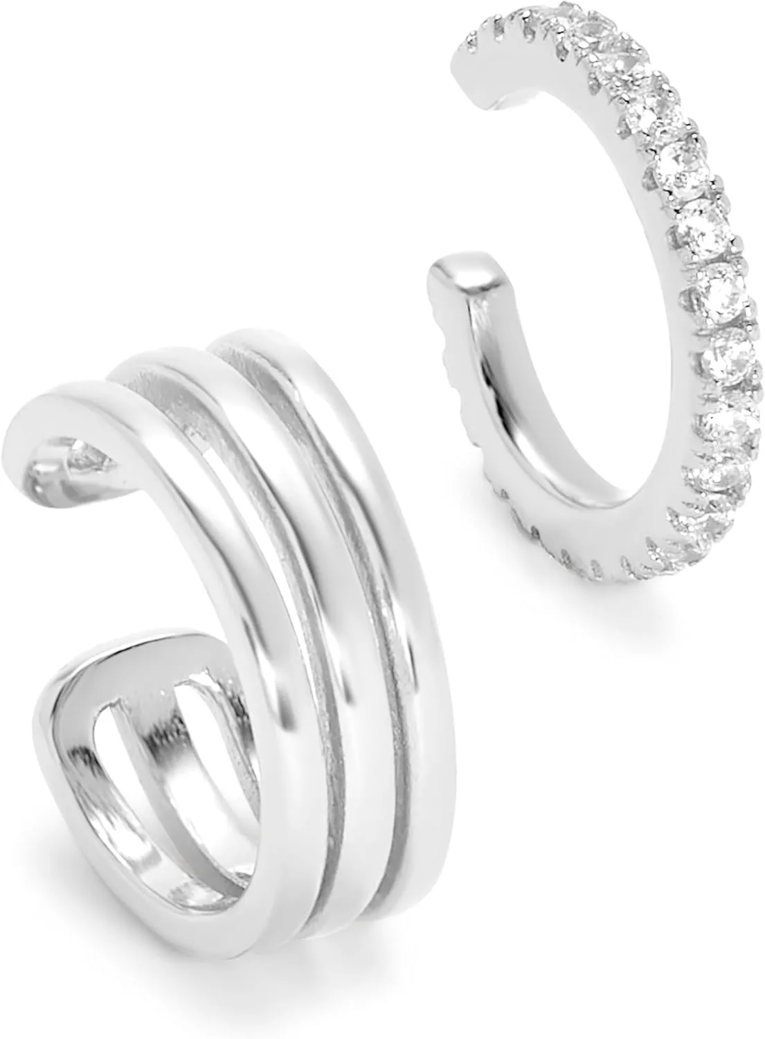 Sterling Silver CZ and Triple Cuff Earring Set - Gifts for Mom