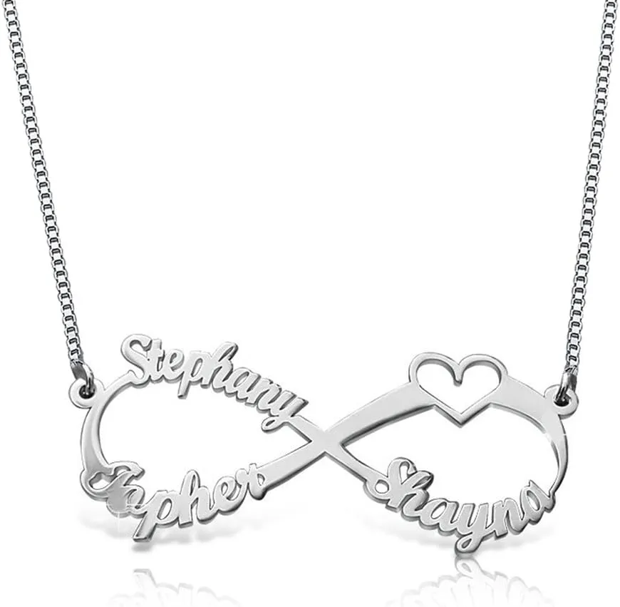 Sterling Silver Personalized Infinity Family Name Necklace Pendant Custom Made with Any Name Personal Jewelry for Women