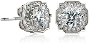 Sterling Silver Plated Platinum Sparkling Gemstone Stud Earrings, 0.5 Ct D Color Moissanite Charming Jewelry Gift Unisex