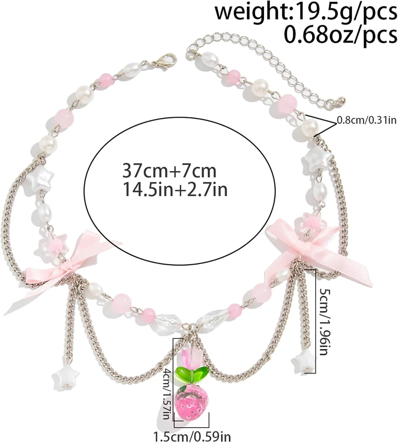 Strawberry Necklace Y2K Pearl Strawberry Bow Butterfly Heart Choker Beaded Boho Summer Benchy Lovely Fruit Pendant Layered Necklace Jewelry for Women