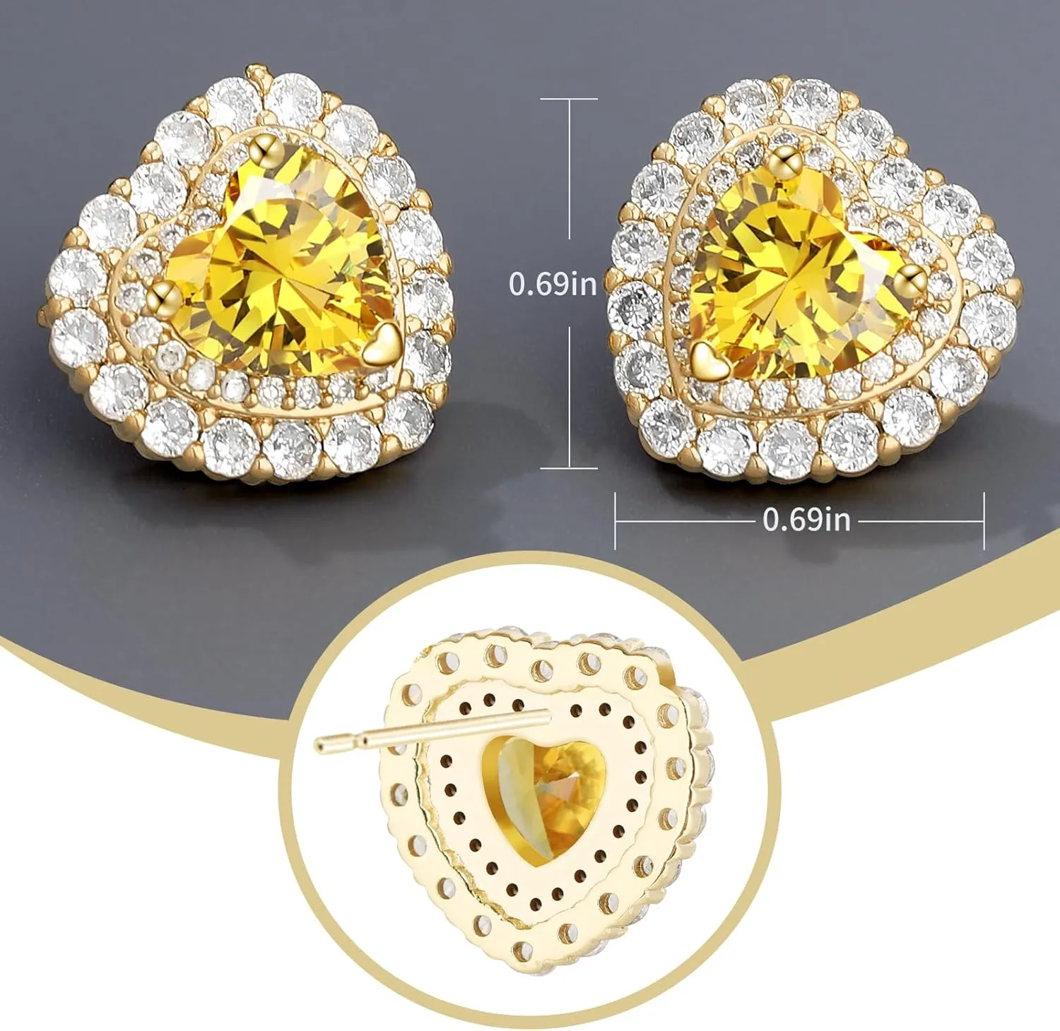Stud Crystal Heart Earring For Women,New Year,Valentine's Day,Birthstone,CZ Earring,Fashion Jewelry,14K Gold Plated/Sliver Tone,Gifts for Mother Daughter Wife Girlfriend