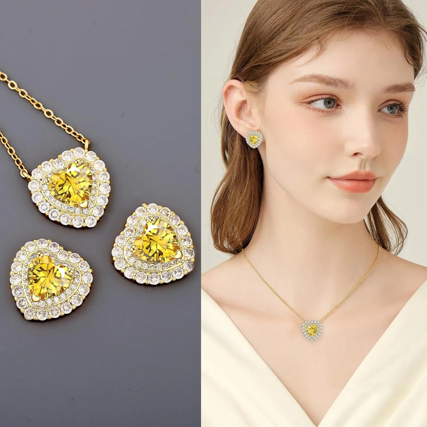 Stud Crystal Heart Earring For Women,New Year,Valentine's Day,Birthstone,CZ Earring,Fashion Jewelry,14K Gold Plated/Sliver Tone,Gifts for Mother Daughter Wife Girlfriend