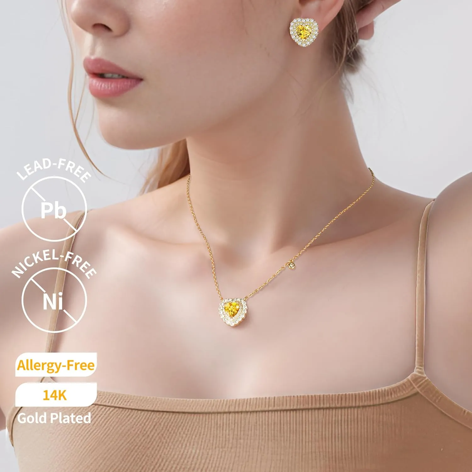 Stud Crystal Heart Earring For Women,New Year,Valentine's Day,Birthstone,CZ Earring,Fashion Jewelry,14K Gold Plated/Sliver Tone,Gifts for Mother Daughter Wife Girlfriend