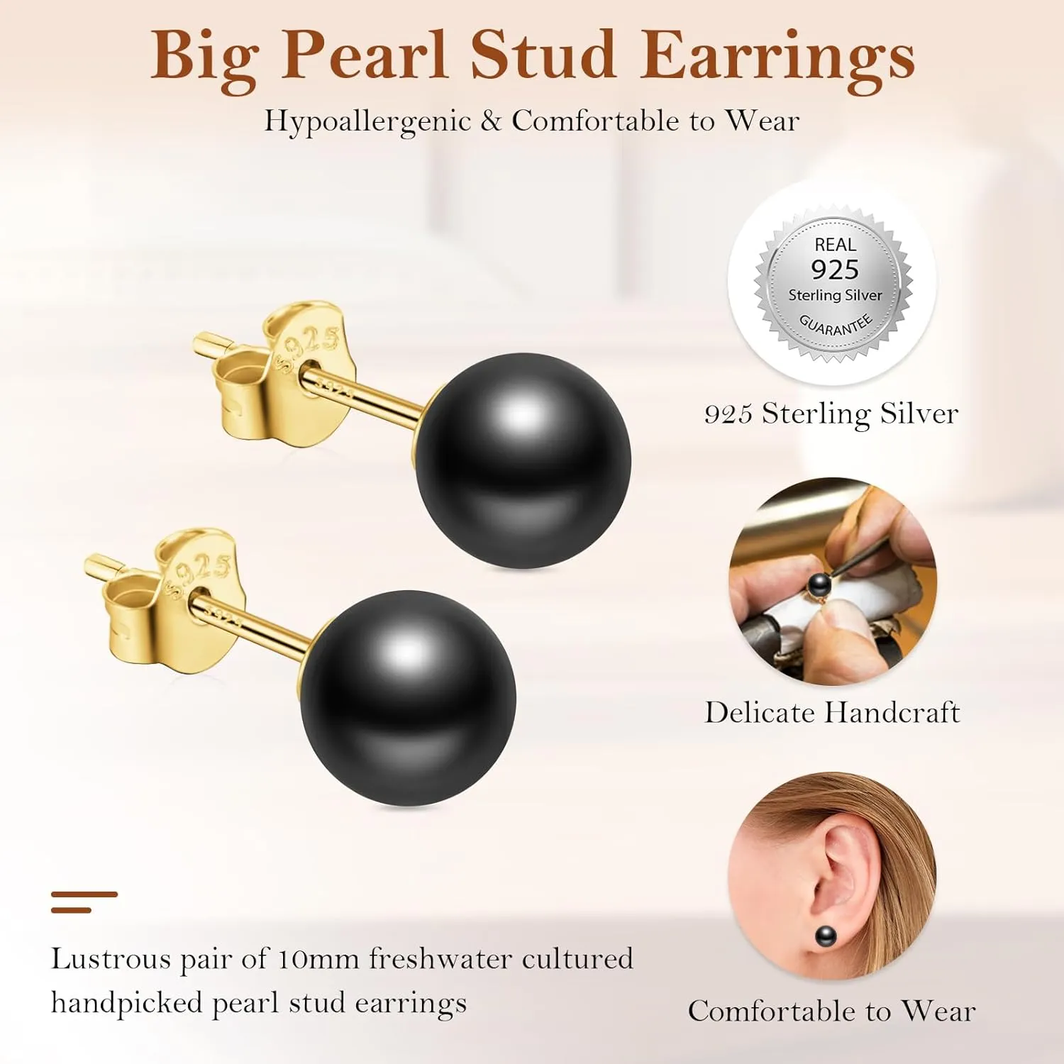 Stud Earrings for Women, Hypoallergenic Sterling Silver Post Dainty Pearl, Black Onyx, Halo Cubic Zirconia Earrings Studs