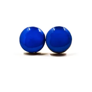 Stud Earrings Set, Bold Blue, 10 mm, Round Studs for Women Girls Men, Handmade, Stainless Steel Posts for Sensitive Ears, Lightweight Color Dot Earrings by Candi Cove Designs