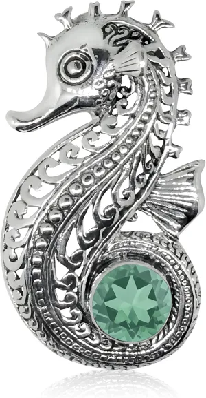 Studio Jewelers .925 Sterling Silver Seahorse and Genuine Amethyst, Sky Blue Topaz, Garnet or Green Quartz- Birthstone pendant with Platinum Plating - Perfect for Anniversary & Birthday Gift for Women