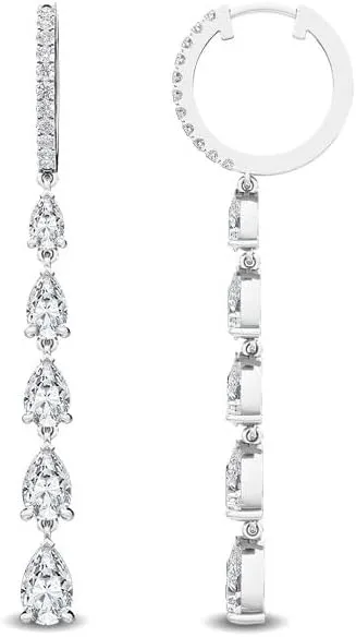 Stunning 1-5 Carat (ctw) White Gold Pear and Round Shape LAB GROWN Diamond Drop Earrings (Color D-E Clarity VS1-VS2)