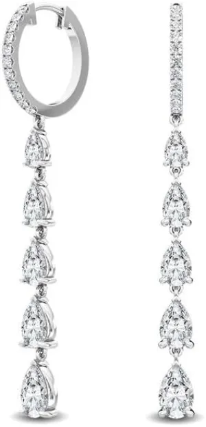 Stunning 1-5 Carat (ctw) White Gold Pear and Round Shape LAB GROWN Diamond Drop Earrings (Color D-E Clarity VS1-VS2)