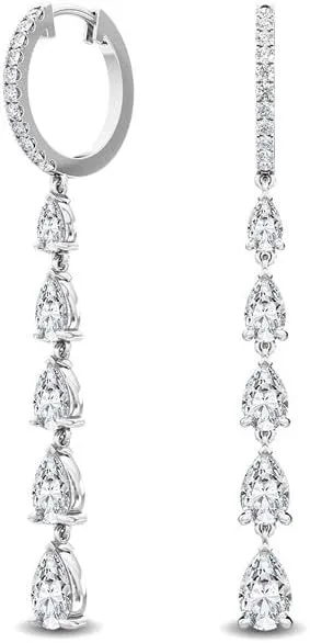 Stunning 1-5 Carat (ctw) White Gold Pear and Round Shape LAB GROWN Diamond Drop Earrings (Color D-E Clarity VS1-VS2)