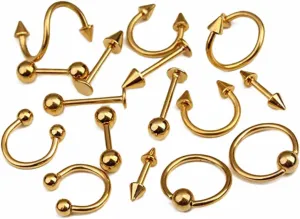 Stunning 16pc Tongue Ring Assortment Gold Plated Piercing Jewelry for Women Body Jewelry Set
