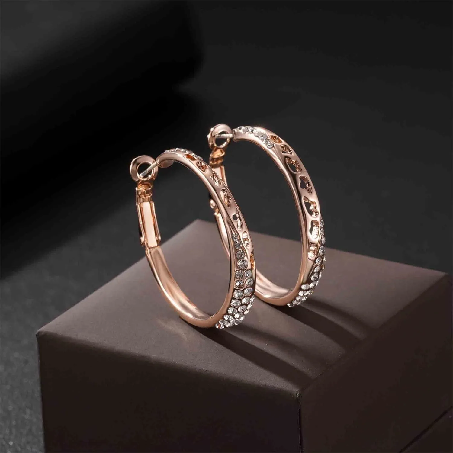 Stunning Austrian Crystal Hollow Hoop Earrings for Women Fashion 14K Gold Plated Hypoallergenic Jewelry Gift
