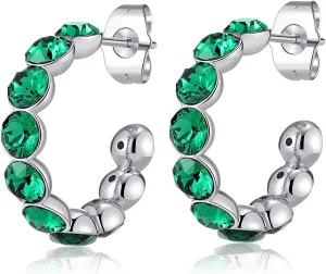 Stunning Austrian Crystals Hoop Earrings for Women Fashion 14K Gold Plated Hypoallergenic Jewelry Gift