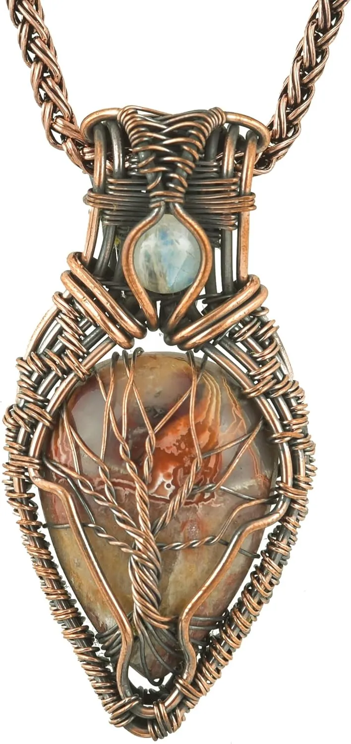 Stunning Copper Tree of Life Pendant Necklace with Handmade Gemstones and 20" Chain - Perfect for Boho Lovers